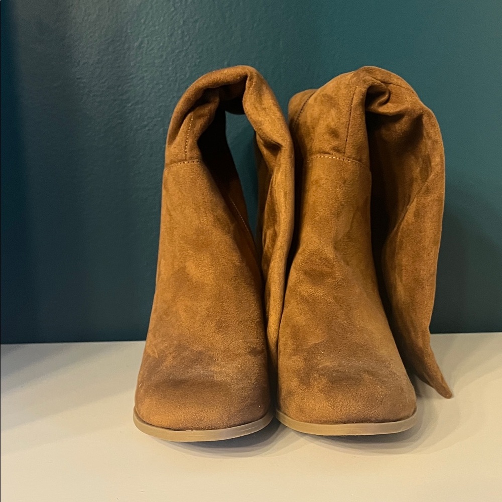 Universal Thread Chestnut Brown Suede Heeled Boots - image 3